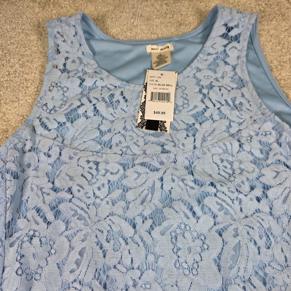Miss Pinky Shift Dress Women XL‎ Blue Bell Floral Lace Sleeveless Crew Neck NWT